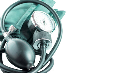 Mechanical tonometer close-up on a white background is a place to highlight text. Medical device...