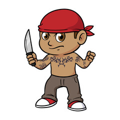Cartoon Naughty Boy Holding a Knife Illustration