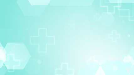 Hexagon cross geometric blue green pattern medical bright background. Abstract graphic design technology and science concept.