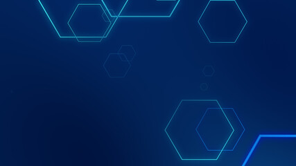 Obraz na płótnie Canvas Hexagon geometric blue neon lights technology Hi-tech dark background. Abstract graphic digital future science concept design.