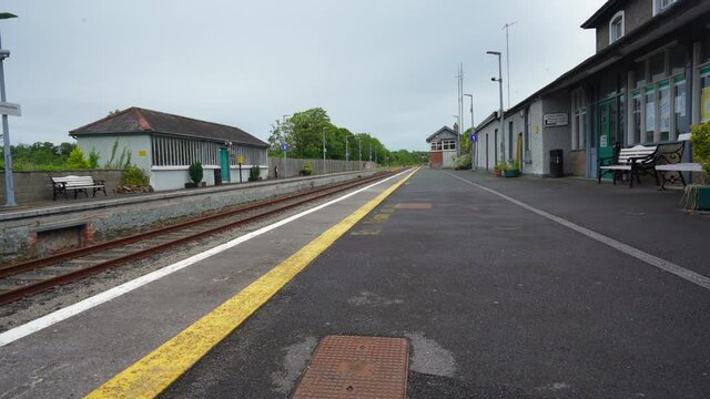 Lonely train station with tracks Enniscorthy Ireland
