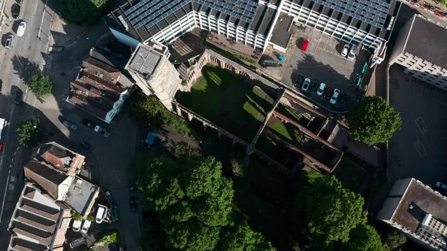 Descending Crane Drone Shot Of Temple Church Ruins Bristol