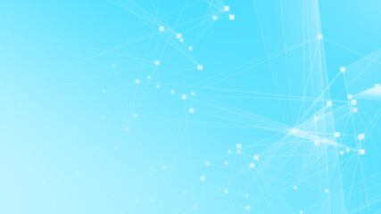 Abstract blue white polygon tech network with connect technology background. Abstract dots and lines texture background. 3d rendering.