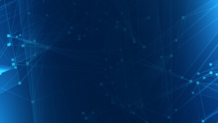 Abstract blue polygon tech network with connect technology background. Abstract dots and lines texture background. 3d rendering.