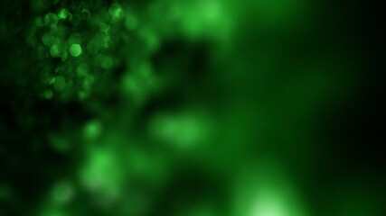 Abstract green horizontal copy space banner background template with defocused bokeh glints. Elegant 3D illustration concept for announcement insert and social media video blog or festive presentation