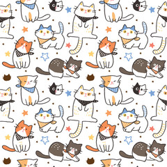 Fototapeta premium Seamless Pattern with Hand Drawn Cartoon Cat Design on White Background