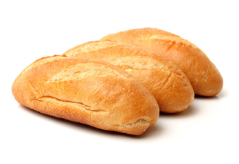 crusty mini baguettes on a white background