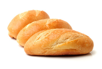 crusty mini baguettes on a white background