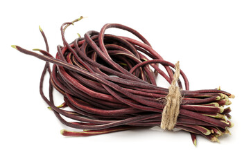 Purple  Chinese long beans on white background