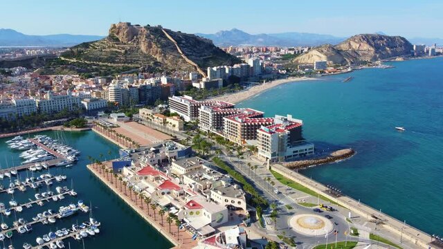 Melia Alicante 4-star Hotel With Port Of Alicante - Mount Benacantil And Postiguet Beach In Alicante, Spain. - aerial