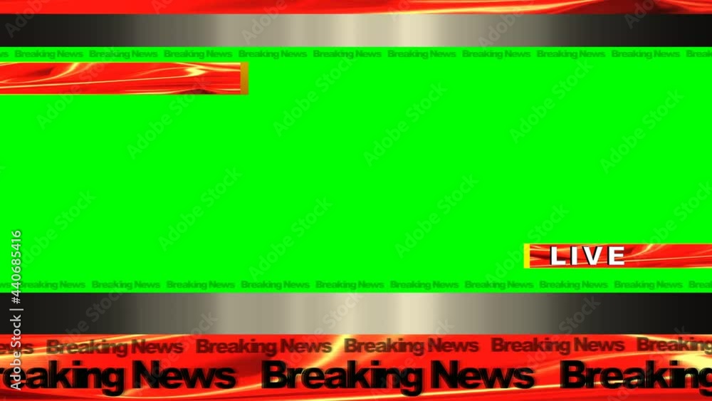Wall mural breaking news banner with green block and red conveyor of text with live block to the right side
