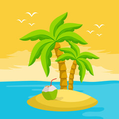 Summer vector banner design concept on the beach with summer elements.