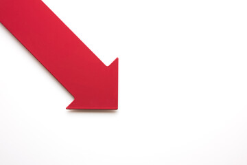 Big real red arrow for presentation or slide show. pointing down for decrease or shrink. Natural...