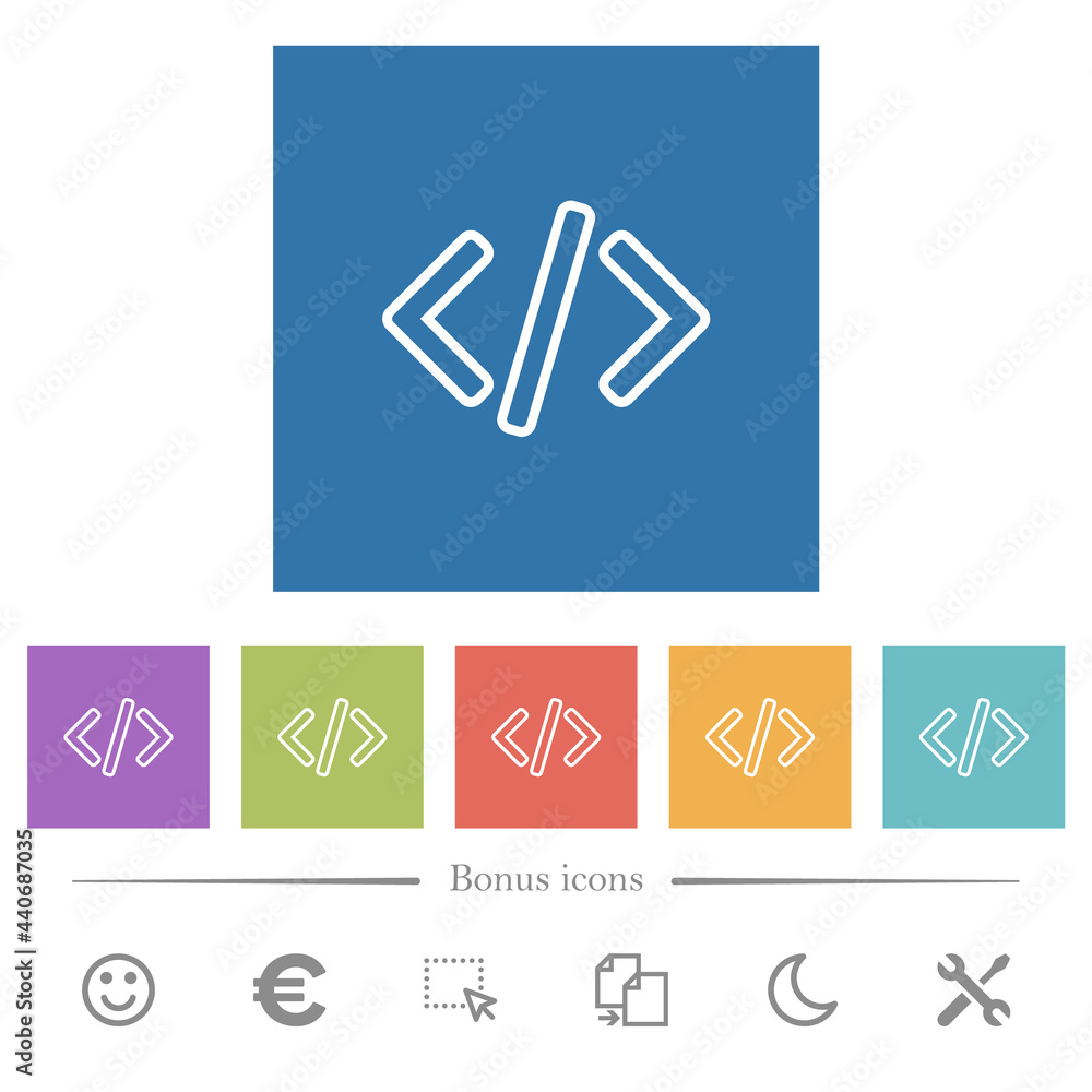 Poster script code flat white icons in square backgrounds