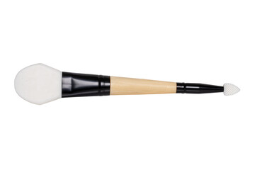 A professional wooden cosmetic brush for applying face masks isolated on a white background. Clipping path. Concept of beauty and health. Macro.