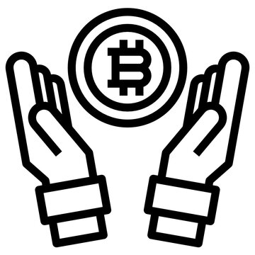 hands holding bitcoin coin