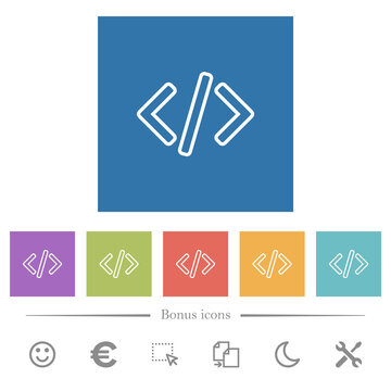 Script code flat white icons in square backgrounds