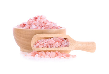 Pink salt on white background