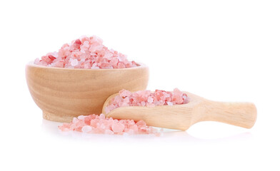 Pink salt on white background