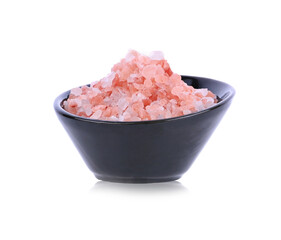 Fototapeta na wymiar Pink salt on white background