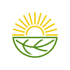 sun leaf logo template vector icon line style