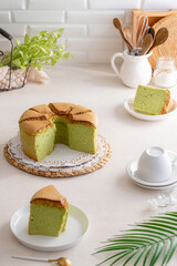 A chiffon cake is a very light cake made with vegetable oil, eggs, sugar, flour, baking powder, and...