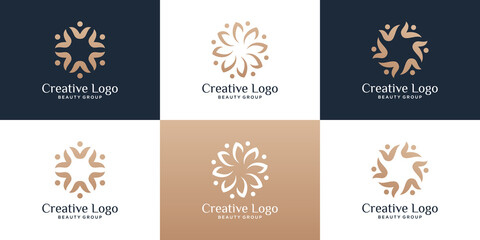Set of abstract luxury people family and human unity symbol for teamwork and team group logo template