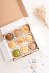 Choux pastry  is a delicate pastry dough used in many pastries. It contains only butter, water, flour, and eggs. Choux pastries are sometimes filled with cream after baking to make cream puffs 