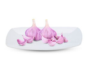 garlic isolated on white plate