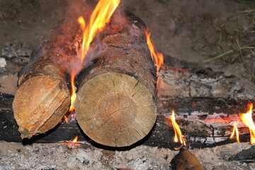 firewood in the fire