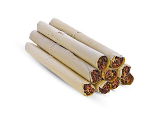 Dry tobacco on white background