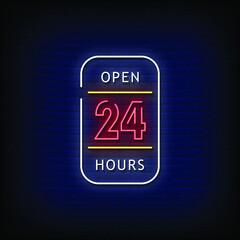 Open 24 Hours Neon Signs Style Text Vector