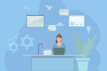 Girl in the office analyzes growth charts