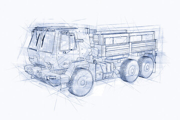 Sketch Illustration of a Military Vehicle.