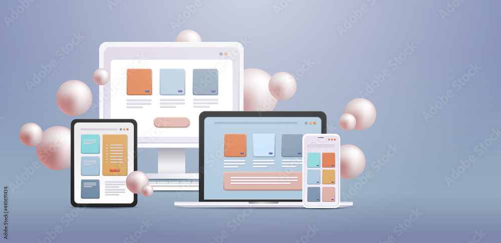Poster applications on computer monitor apps for different devices cross platform concept