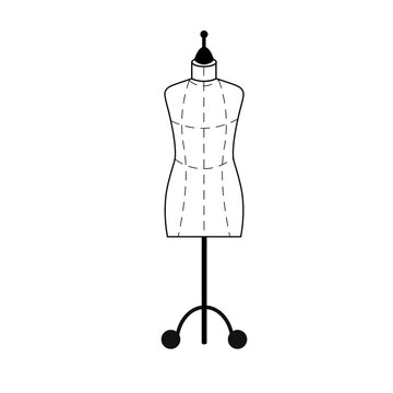 Tailors mannequin for sewing. Vector illustration isolated on white background. For use in tailor shops, price tags, covers, tutorials, tailors, prints and other designs.
