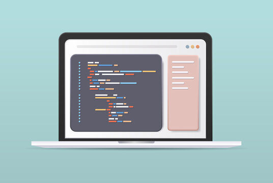 web development programmer engineering coding website on laptop screen programming software application design horizontal vector illustration