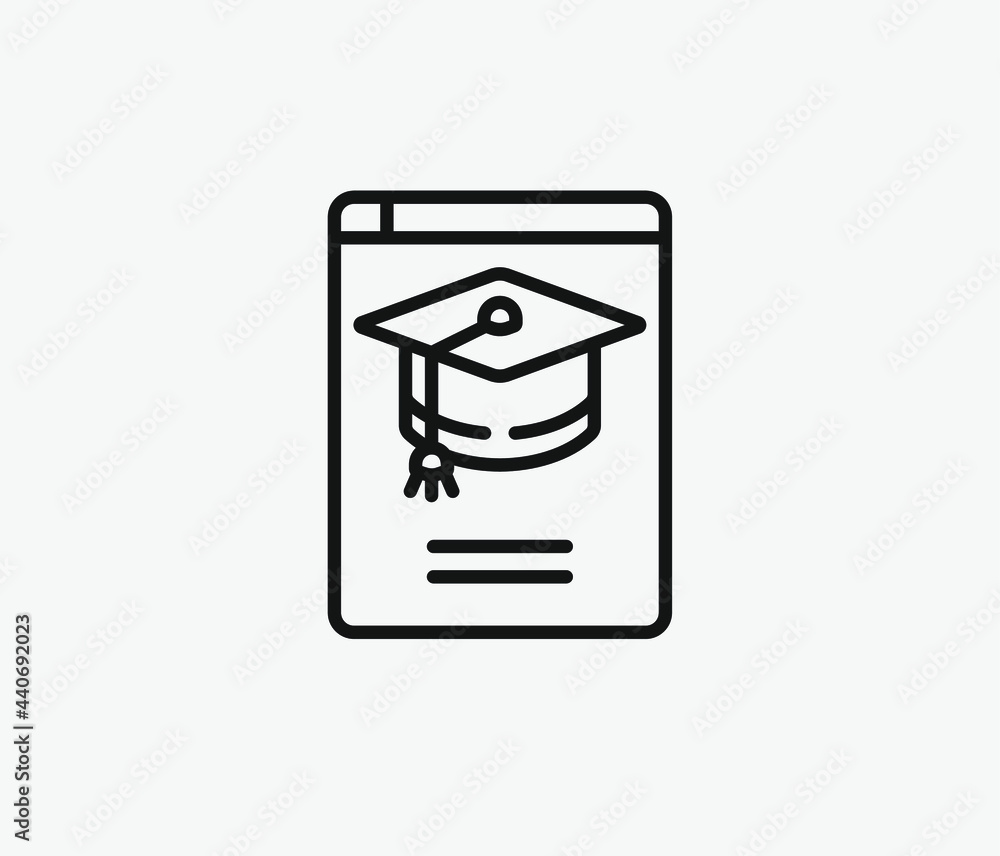 Poster mortarboard vector icon. editable stroke. symbol in line art style for design, presentation, website
