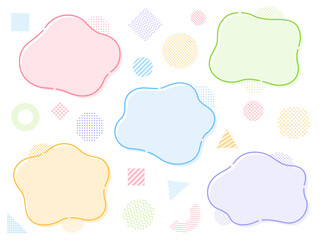 ゆるい形のカラフルなフレームと幾何学模様のアイコンセット