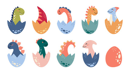 Cartoon cute dinosaurs set Baby Dino tail in egg © DandelionFly
