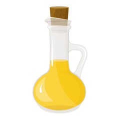 Oil in a glass bottle isolated on white. Vector illustration in a flat style. Natural organic healthy oil product. Vegetable oil.