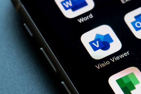Portland, OR, USA - Mar 29, 2021: Microsoft Visio Viewer mobile app icon is seen on an iPhone. Visio Viewer enables users to discover the advantages of using Visio drawings, charts, and illustrations.