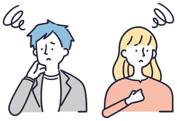 悩む　ネガティブ　男女　シンプルイラストセット