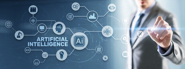 Artificial Intelligence Nanotechnologies Business Technologies concept. Futuristic background