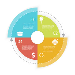 Vector circle infographic template with arrow for cycle diagram, graph, web design and charts. Business concept with 4 steps, parts or options. Abstract background.
