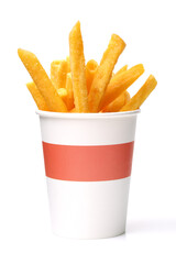 a pile of french fries on white background