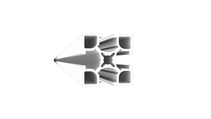 3D rendering of an alumnium metal profile isolated on white background