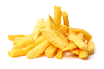 a pile of french fries on white background