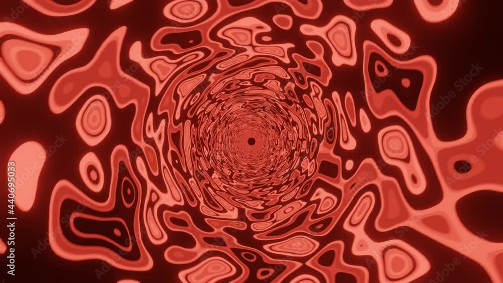 Poster futuristic tunnel with abstract glowing red spots. seamless loop movement through light spots