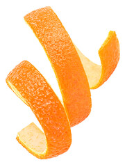 Orange zest isolated on a white background. Spiral orange peel.